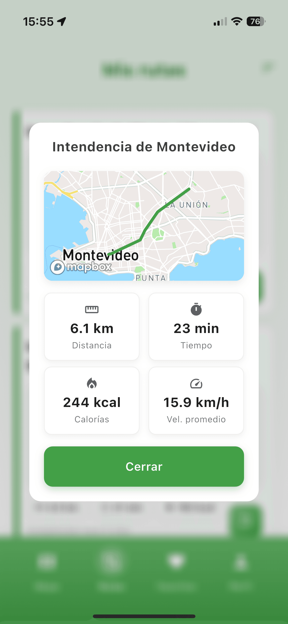 Tarjeta de ruta compartida con el mapa del recorrido y sus estadísticas